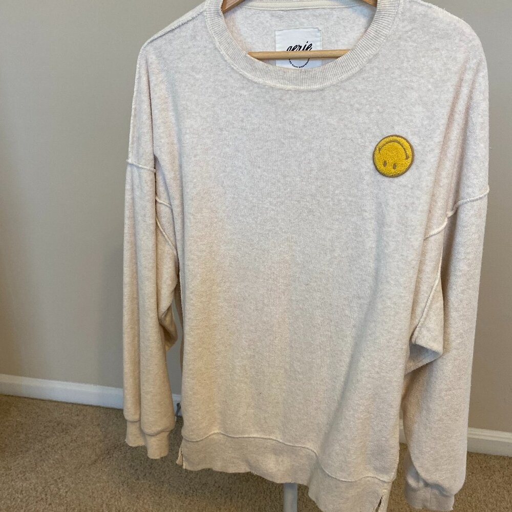 Aerie Cream Smiley Face Pullover Sweatshirt -  Light Cream - Size L